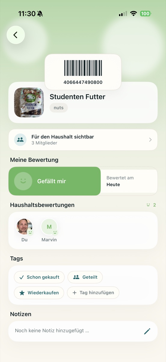 Produktdetail mit Gefällt mir Bewertung