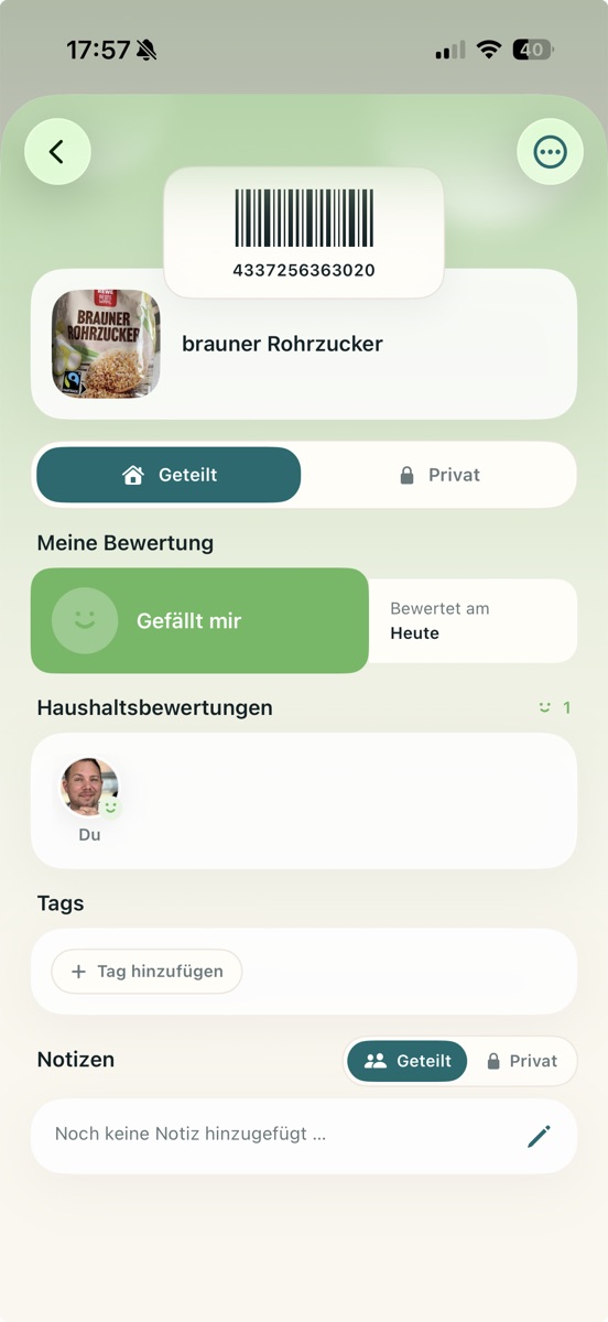 Produktdetailansicht mit Haushaltsbewertungen