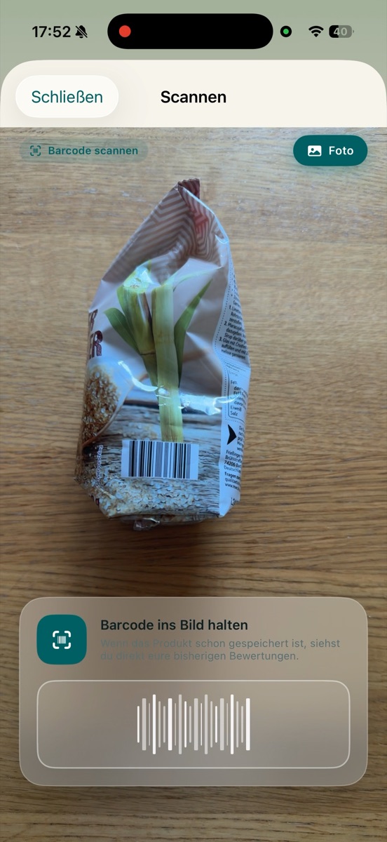Scanneransicht mit Barcode-Hinweis